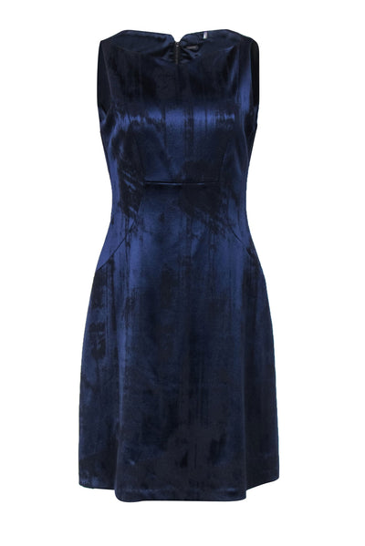 Current Boutique-Elie Tahari - Navy & Black Printed Sleeveless Boatneck Sheath Dress Sz 10
