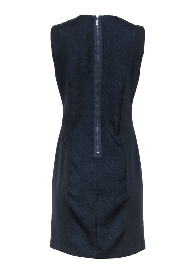 Current Boutique-Elie Tahari - Navy & Black Textured Front Sheath Dress Sz 8