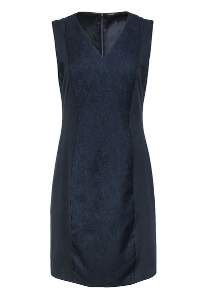 Current Boutique-Elie Tahari - Navy & Black Textured Front Sheath Dress Sz 8