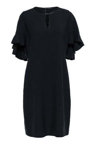 Current Boutique-Elie Tahari - Navy Blue Shift Dress w/ Keyhole & Flutter Sleeves Sz 12