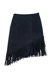 Current Boutique-Elie Tahari - Navy Lamb Leather Fringe Skirt Sz 6