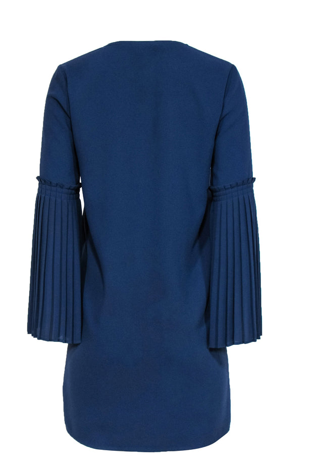 Current Boutique-Elie Tahari - Navy Pleated Bell Sleeve Shift Dress Sz M