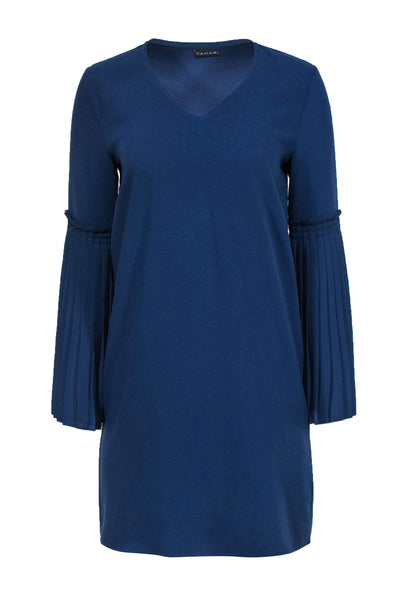 Current Boutique-Elie Tahari - Navy Pleated Bell Sleeve Shift Dress Sz M