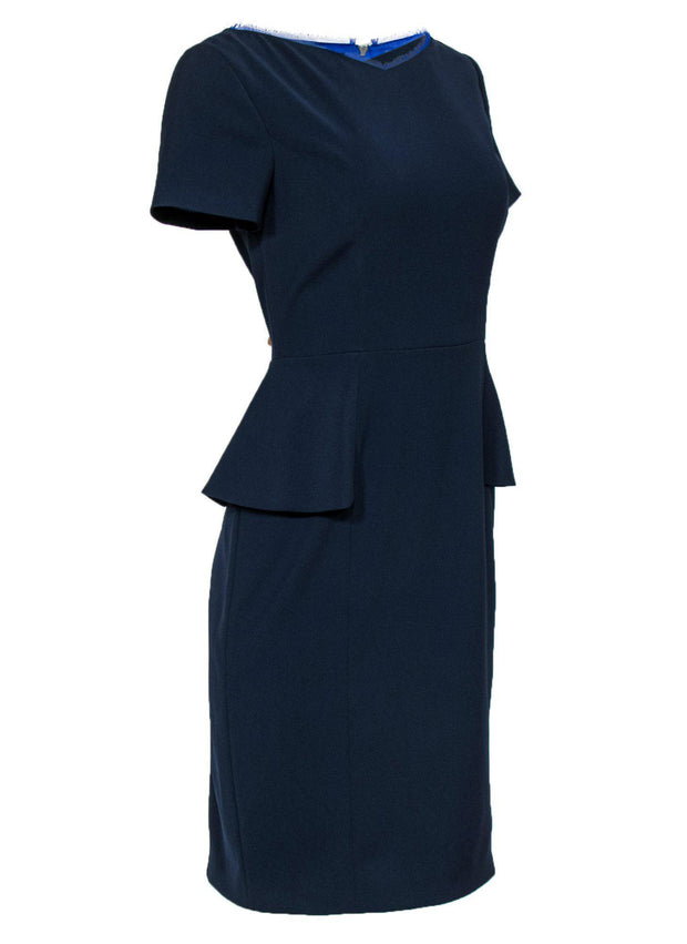 Current Boutique-Elie Tahari - Navy Sheath Dress w/ Fringe Trim Sz 8