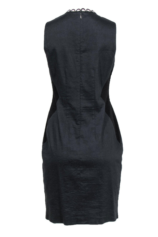 Current Boutique-Elie Tahari - Navy Sleeveless Sheath Dress w/ Black Patchwork & Eyelet Trim Sz 8