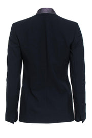 Current Boutique-Elie Tahari - Navy Slim Blazer w/ Embossed Leather Collar Sz 0