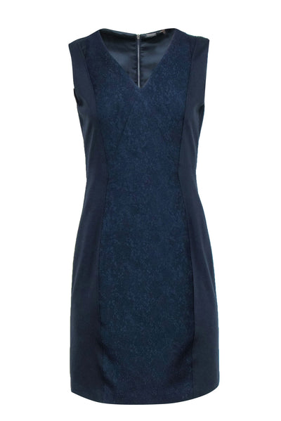 Current Boutique-Elie Tahari - Navy Textured Sleeveless Sheath Dress Sz 4