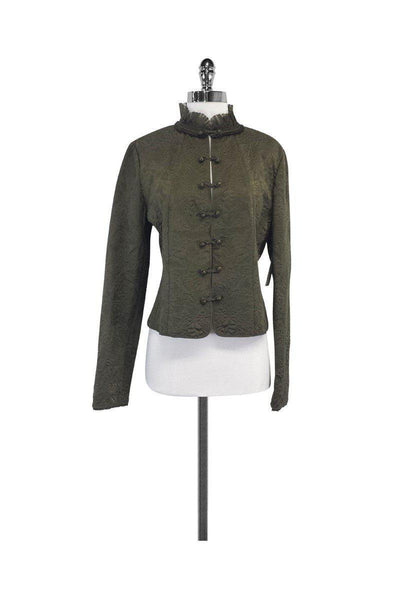 Current Boutique-Elie Tahari - Olive Floral Brocade Jacket Sz L