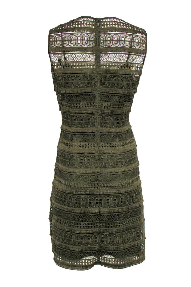 Current Boutique-Elie Tahari - Olive Green Woven Embroidered Sheath Dress Sz 14