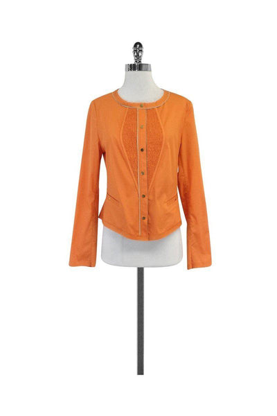 Current Boutique-Elie Tahari - Orange Button-Up Long Sleeve Top Sz 10