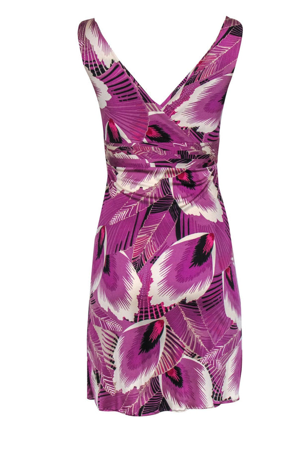 Current Boutique-Elie Tahari - Purple & Cream Print Silk Sleeveless A-Line Dress Sz S