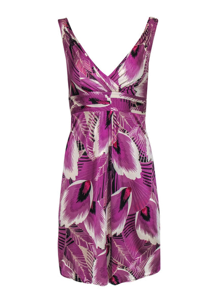 Current Boutique-Elie Tahari - Purple & Cream Print Silk Sleeveless A-Line Dress Sz S