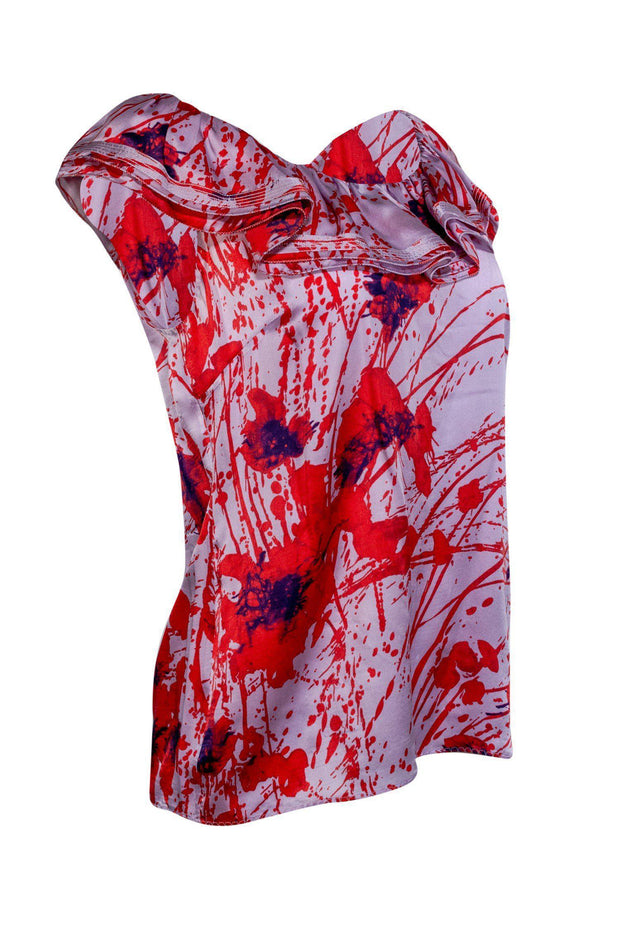 Current Boutique-Elie Tahari - Purple & Red Abstract Print Blouse Sz M