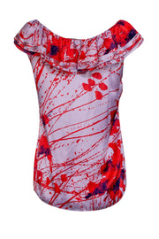 Current Boutique-Elie Tahari - Purple & Red Abstract Print Blouse Sz M