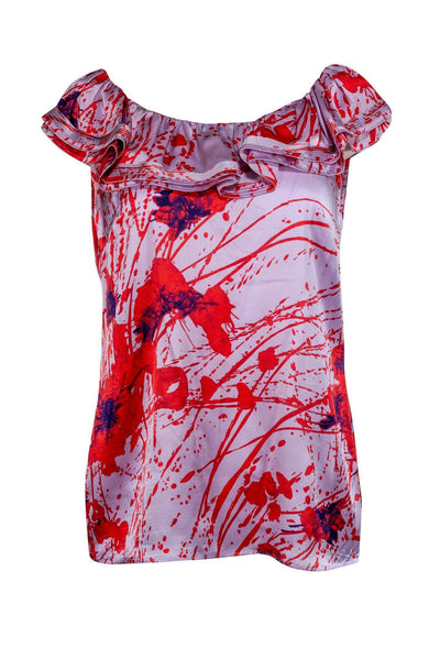Current Boutique-Elie Tahari - Purple & Red Abstract Print Blouse Sz M
