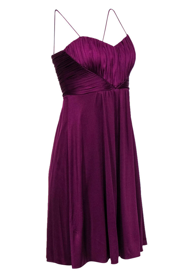 Current Boutique-Elie Tahari - Purple Ruched Bodice Mini Satin Dress Sz S