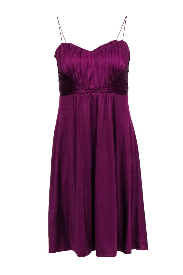 Current Boutique-Elie Tahari - Purple Ruched Bodice Mini Satin Dress Sz S