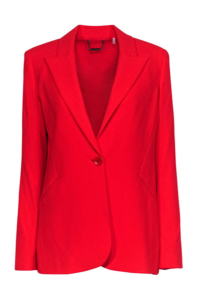 Current Boutique-Elie Tahari - Red Buttoned Blazer w/ Ruched Back Sz 10