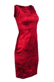 Current Boutique-Elie Tahari - Red Floral Brocade Sleeveless Sheath Dress Sz 0