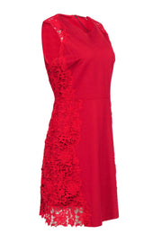 Current Boutique-Elie Tahari - Red Floral Eyelet Lace Trim Sheath Dress Sz 8