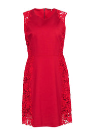 Current Boutique-Elie Tahari - Red Floral Eyelet Lace Trim Sheath Dress Sz 8