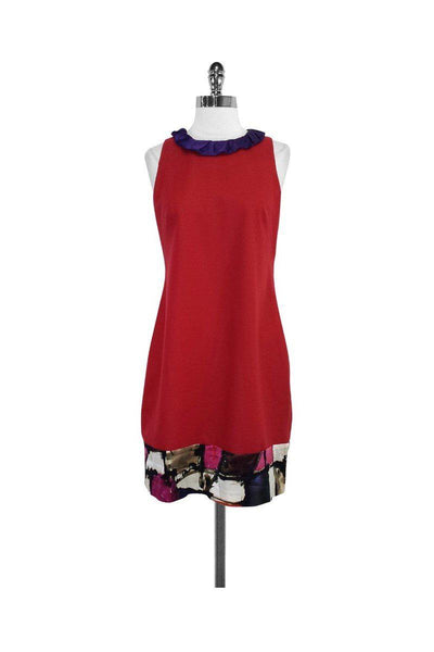 Current Boutique-Elie Tahari - Red & Purple Wool Blend Sleeveless Dress Sz 6