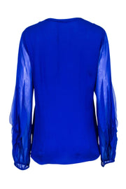 Current Boutique-Elie Tahari - Royal Blue "Peony" Button Down Blouse Sz L