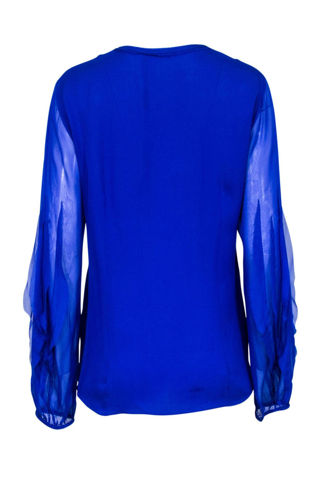 Current Boutique-Elie Tahari - Royal Blue "Peony" Button Down Blouse Sz L