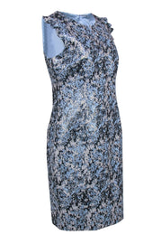 Current Boutique-Elie Tahari - Silver, Blue & Gold Metallic Ruffled Sleeve Dress Sz 10