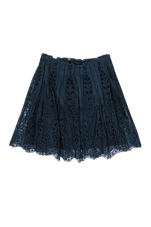 Current Boutique-Elie Tahari - Slate Blue Silk Floral Eyelet Skirt w/ Scalloped Hem Sz 6