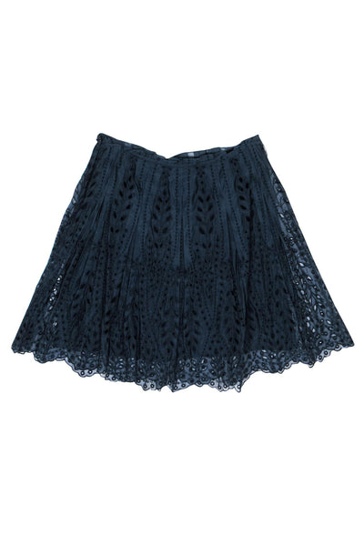 Current Boutique-Elie Tahari - Slate Blue Silk Floral Eyelet Skirt w/ Scalloped Hem Sz 6