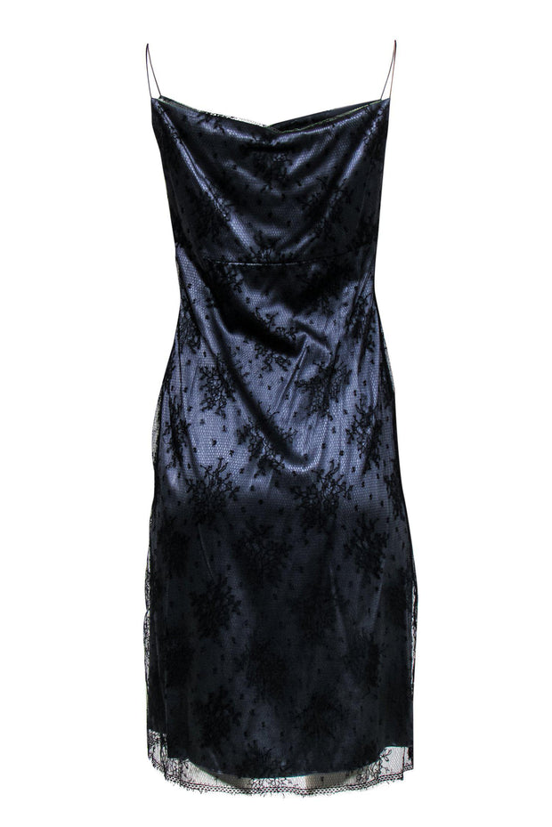 Current Boutique-Elie Tahari - Slate Blue Slip Dress w/ Lace Overlay Sz 6