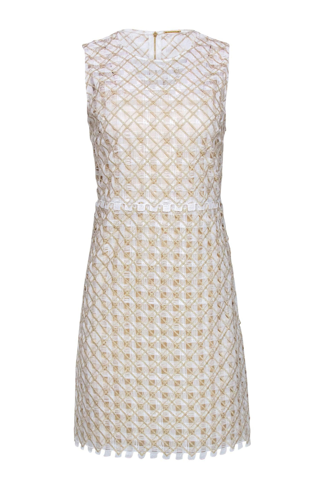 Elie Tahari White Metallic Gold Rosaleen Dress Sz 4 Current Boutique