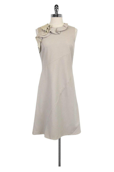 Current Boutique-Elie Tahari - Wool Tan Ruffle Dress Sz 6