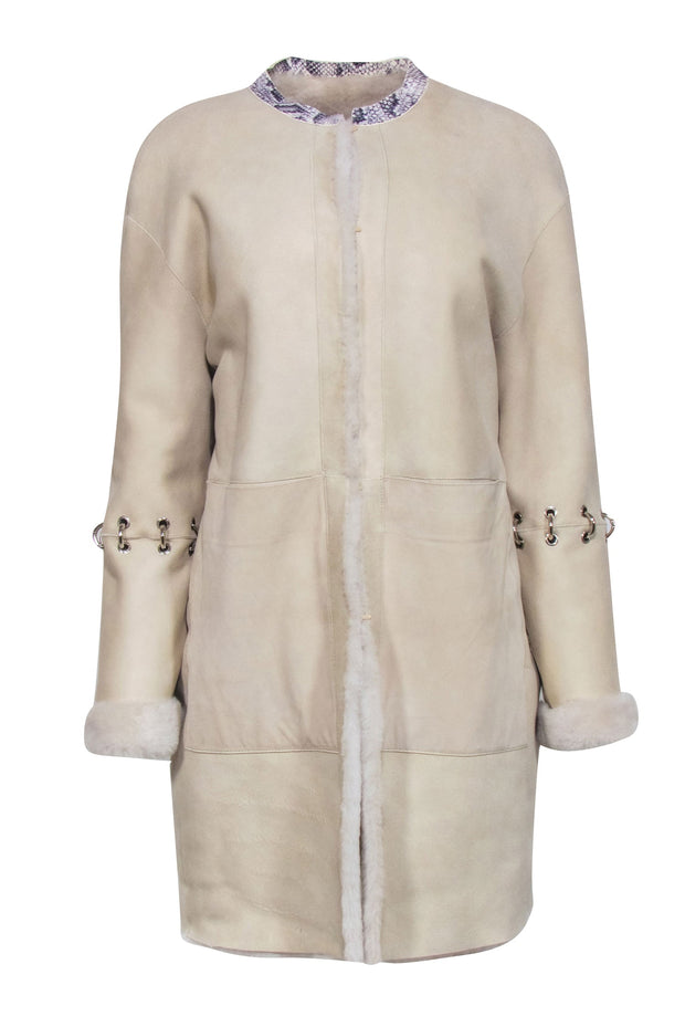 Current Boutique-Elie Tahir - Beige Lamb Leather & Fur Reversible Coat Sz M