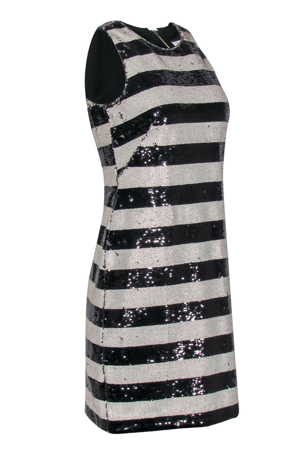 Current Boutique-Eliza J – Black & Cream Two-Way Sequined Sheath Dress Sz S