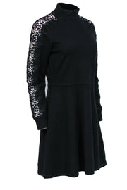 Current Boutique-Eliza J - Black Knit Fit & Flare Dress w/ Lace Sleeve Details Sz L