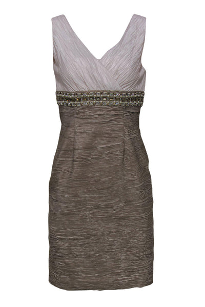 Current Boutique-Eliza J - Blush Pink & Bronze Crinkled Sheath Dress w/ Pearls & Rhinestones Sz 6