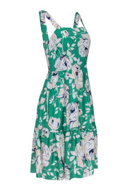 Current Boutique-Eliza J - Green Floral Print Sleeveless Ruffle Sundress w/ Pockets Sz 6