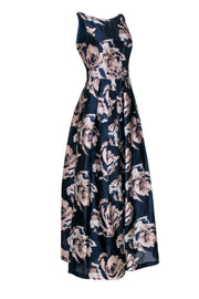 Current Boutique-Eliza J - Navy & Pink Floral Print Puff Skirt Gown Sz 8