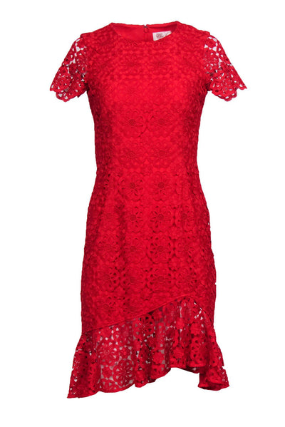 Current Boutique-Eliza J - Red Daisy Lace Mermaid Hem Sheath Dress Sz 2