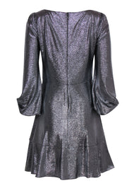Current Boutique-Eliza J - Silver Metallic Long Puffed Sleeve Mini Dress Sz 6