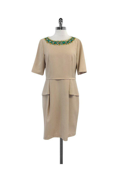 Current Boutique-Eliza J - Tan Embellished Neckline Dress Sz 12