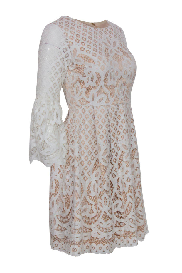 Current Boutique-Eliza J - White Bell Sleeve Lace A-Line Dress Sz 2