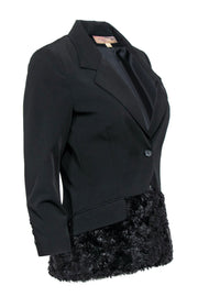 Current Boutique-Elizabeth & James - Black Button-Up Blazer w/ Faux Fur Hem Sz 6