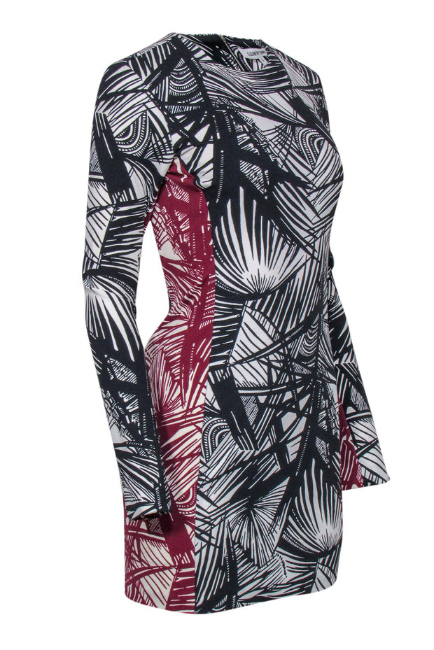 Current Boutique-Elizabeth & James - Black & Maroon Abstract Print Bodycon Dress Sz 6