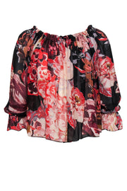 Current Boutique-Elizabeth & James - Black & Pink Floral Silk Peasant Top Sz XS
