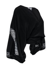 Current Boutique-Elizabeth & James - Black Silk Wrap Top w/ Lace Panels Sz M