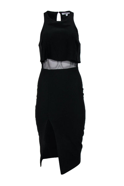 Current Boutique-Elizabeth & James - Black Sleeveless Midi Bodycon Dress w/ Mesh Waist Sz 4