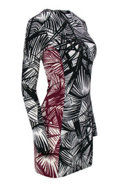 Current Boutique-Elizabeth & James - Black, White & Maroon Two-Toned Tropical Print Bodycon Dress Sz 2